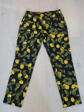 Zara Basic Collection Black Lemon Print Stretch Pants/dress Pants XS